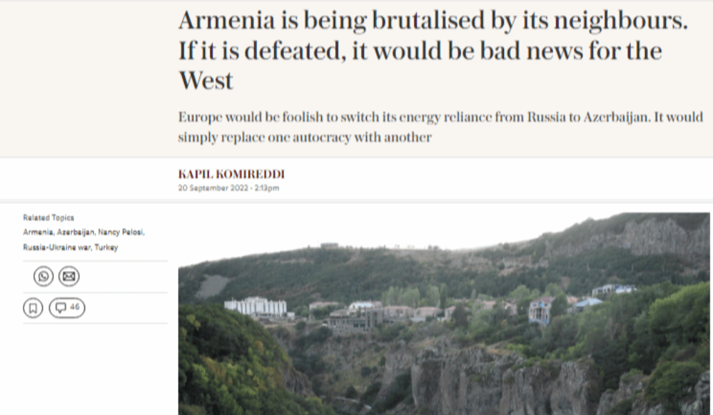 Հայաստանը ենթարկվում է հարձակման իր հարևանների կողմից. նրա պարտությունը վատ նորություն կլինի Արևմուտքի համար. The Telegraph